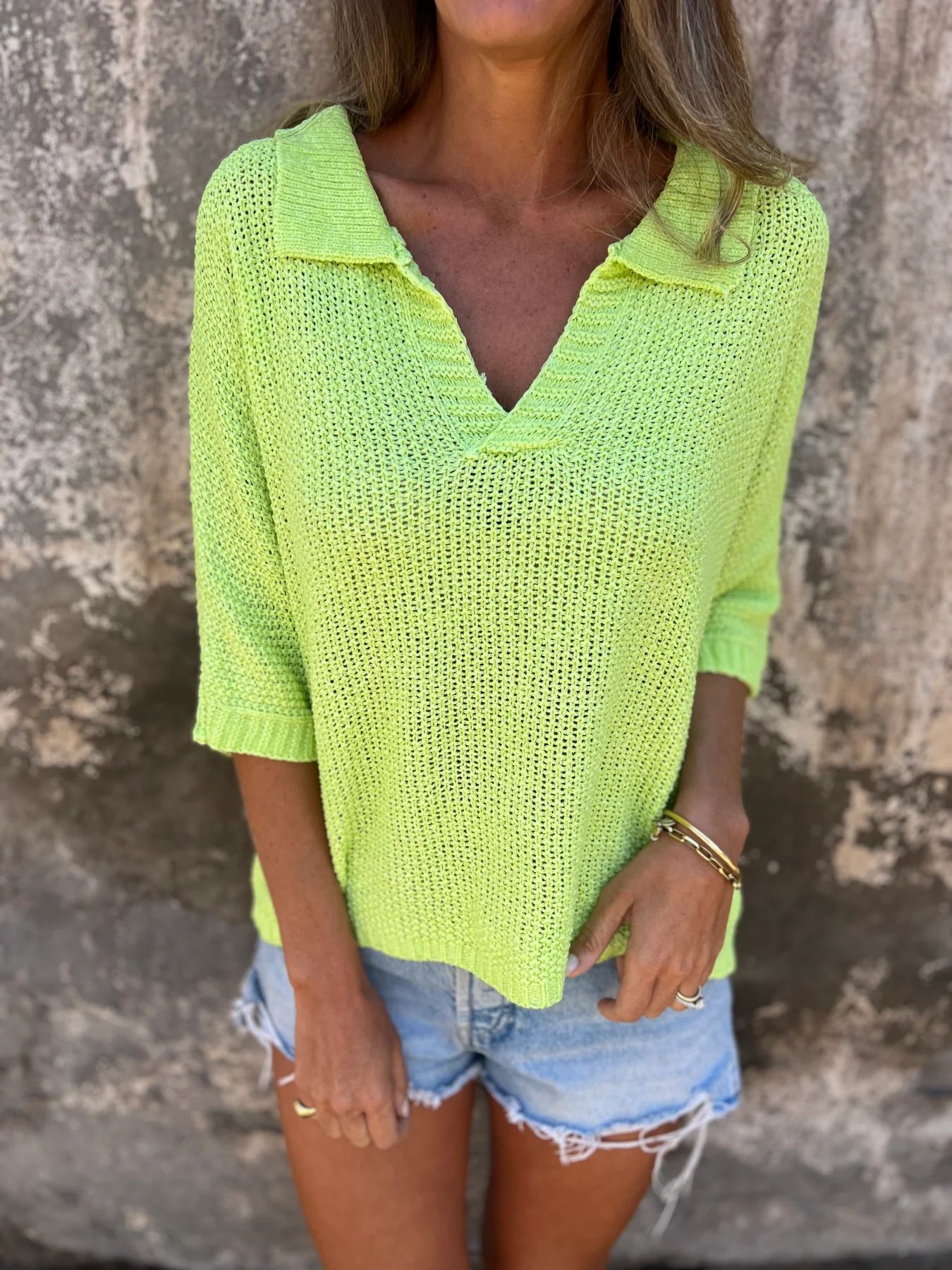 Pull léger col chemise pour femme – Style chic décontracté