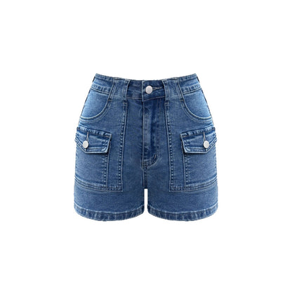 Short court en jean cargo taille haute pour femme