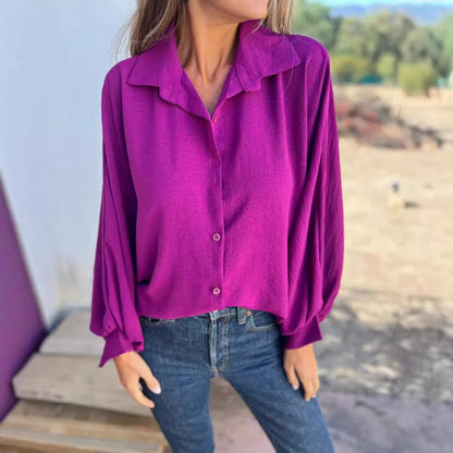 Chemise Femme Fluide à Manches Lanternes – Coupe Ample Élégante