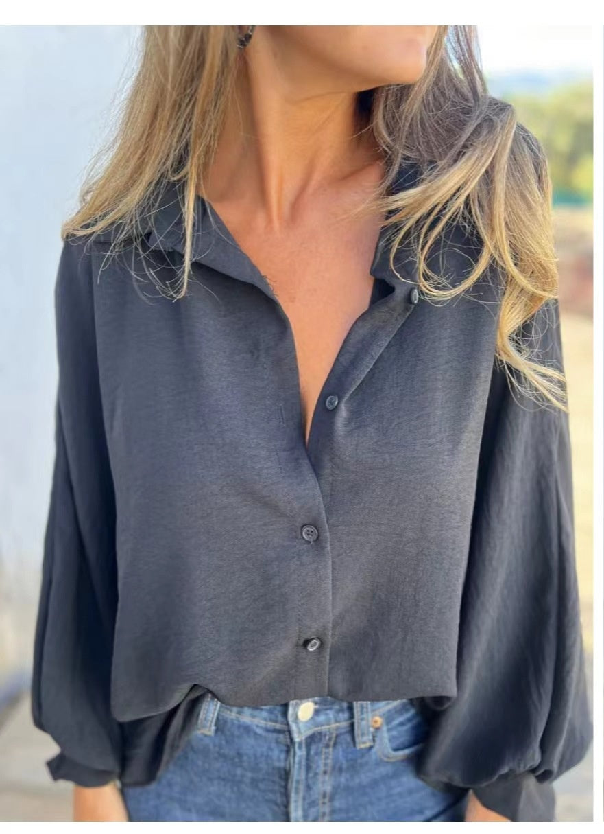 Chemise Femme Fluide à Manches Lanternes – Coupe Ample Élégante