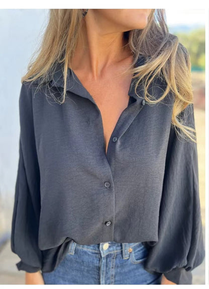Chemise Femme Fluide à Manches Lanternes – Coupe Ample Élégante