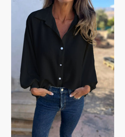 Chemise Femme Fluide à Manches Lanternes – Coupe Ample Élégante