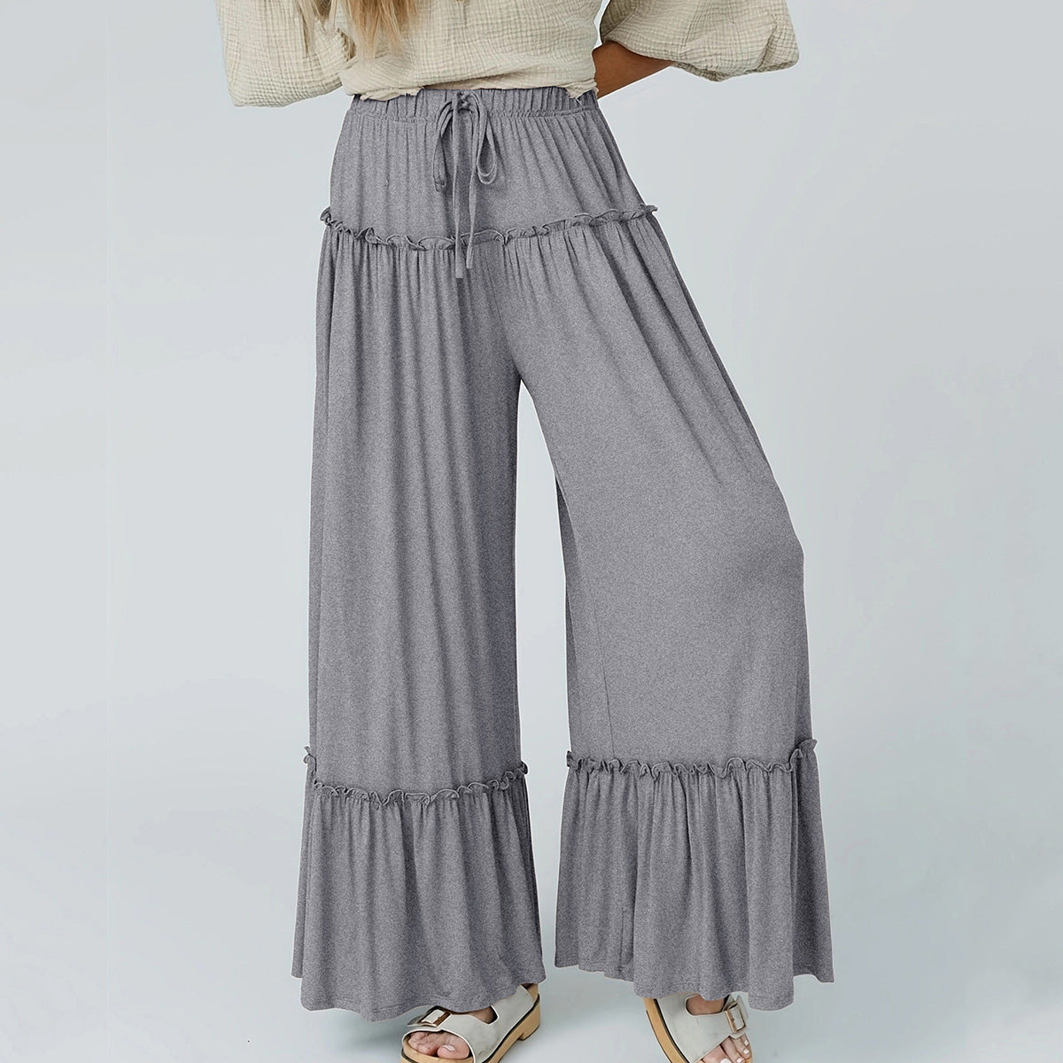Pantalon Large Fluide Femme à Volants