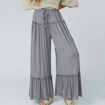 Pantalon Large Fluide Femme à Volants