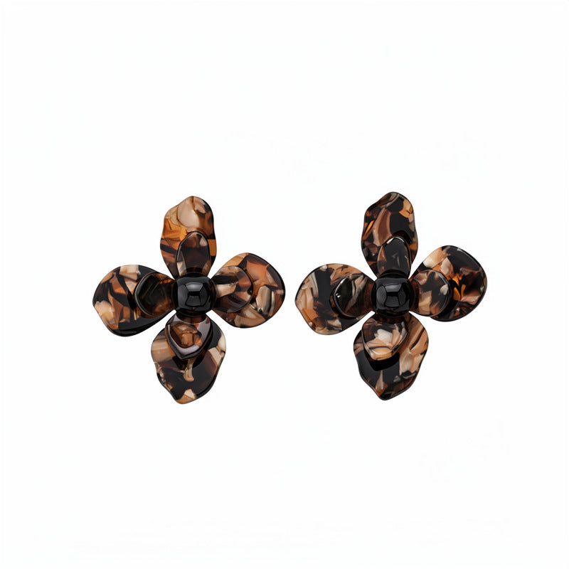 Retro Resin Flower Stud Earrings