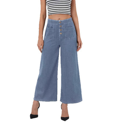 Pantalon Large Taille Haute Femme Boutonné