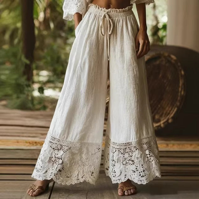 Pantalon Large Bohème Femme à Dentelle