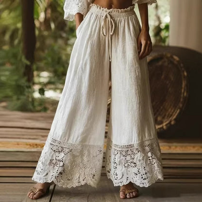 Pantalon Large Bohème Femme à Dentelle