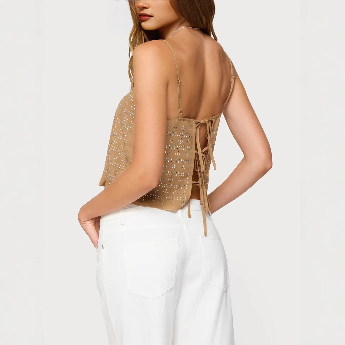 Top Femme Scintillant Dos Nu – Style Chic et Glamour
