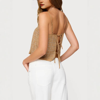 Top Femme Scintillant Dos Nu – Style Chic et Glamour