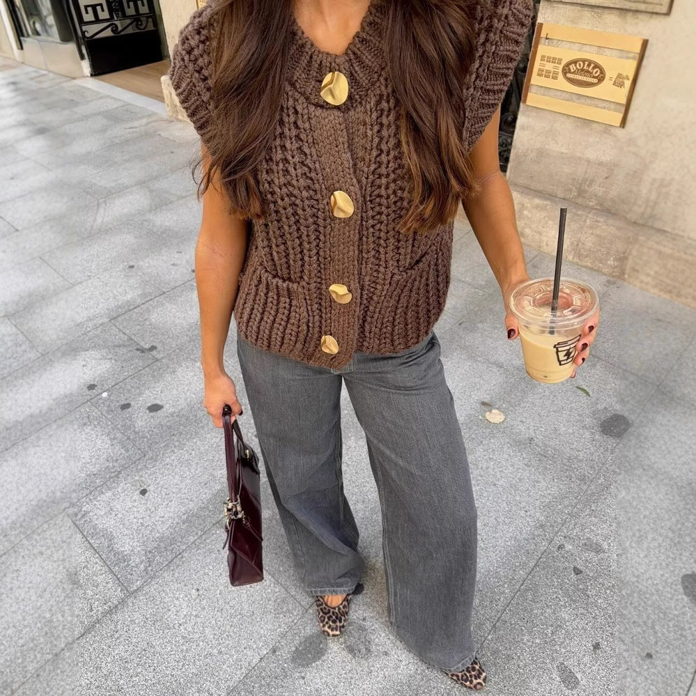 Gilet sans manches boutonné pour femme