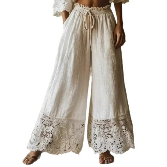 Pantalon Large Bohème Femme à Dentelle