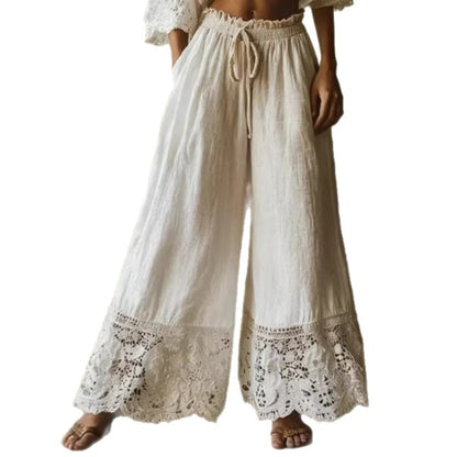 Pantalon Large Bohème Femme à Dentelle