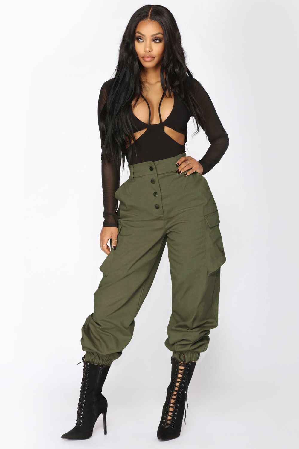 Pantalon cargo taille haute pour femme