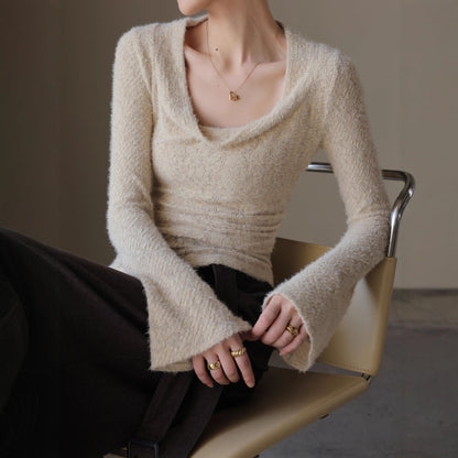 Pull Duveteux Femme à Col Large – Coupe Ajustée Chic