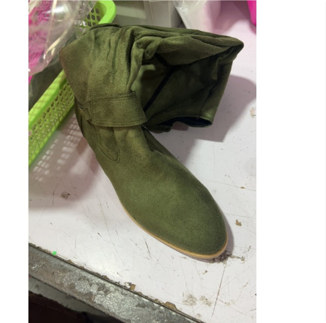 Bottes hautes plissées en suédine pour femme – Talon bas élégant