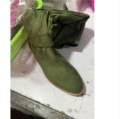 Bottes hautes plissées en suédine pour femme – Talon bas élégant