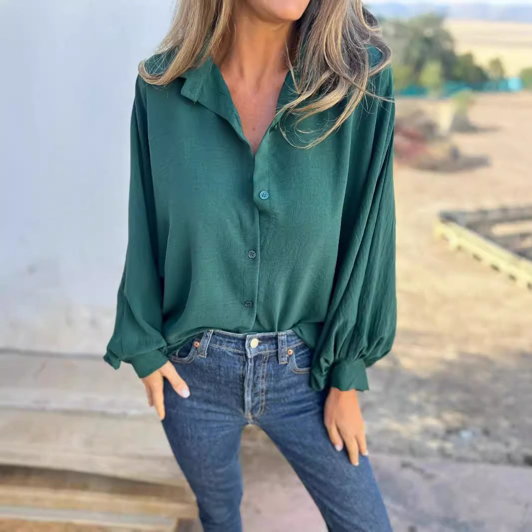Chemise Femme Fluide à Manches Lanternes – Coupe Ample Élégante