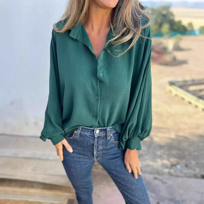 Chemise Femme Fluide à Manches Lanternes – Coupe Ample Élégante