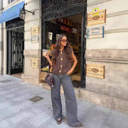Gilet sans manches boutonné pour femme