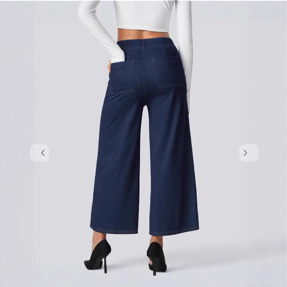 Pantalon Large Taille Haute Femme Boutonné