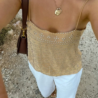 Top Femme Scintillant Dos Nu – Style Chic et Glamour