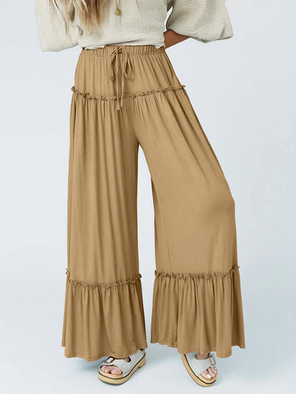 Pantalon Large Fluide Femme à Volants