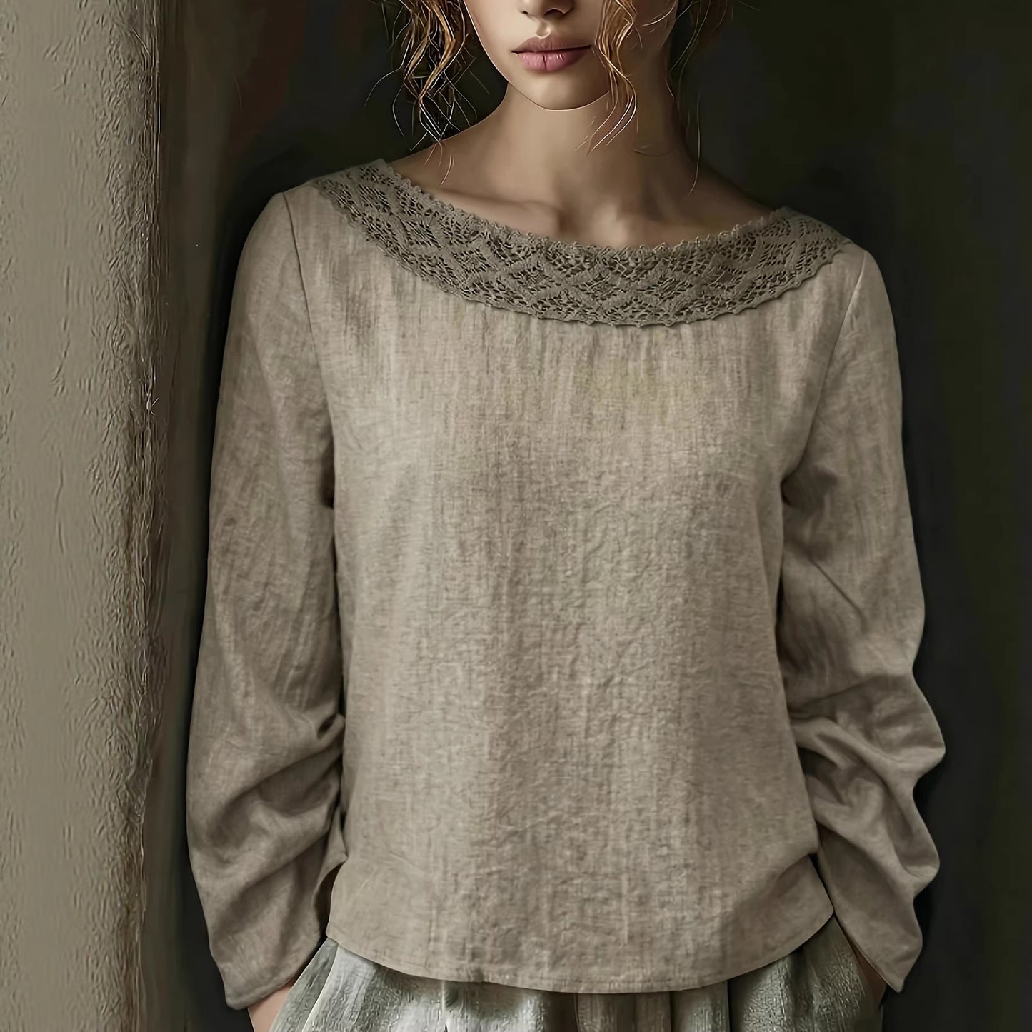 Blouse Vintage Femme à Dentelle – Col Bateau Élégant