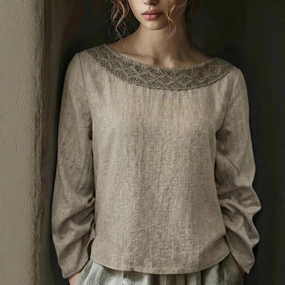 Blouse Vintage Femme à Dentelle – Col Bateau Élégant
