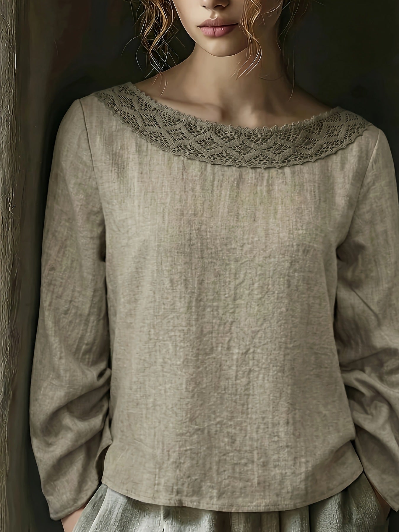Blouse Vintage Femme à Dentelle – Col Bateau Élégant
