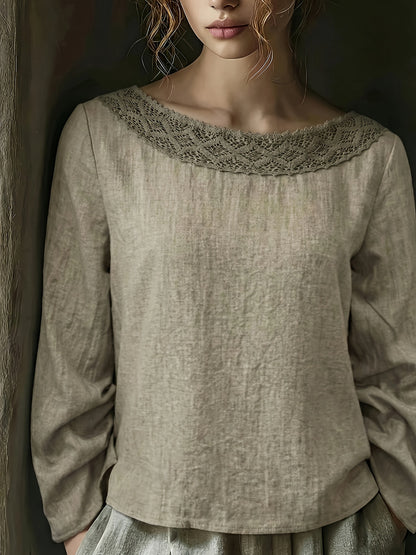 Blouse Vintage Femme à Dentelle – Col Bateau Élégant