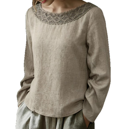 Blouse Vintage Femme à Dentelle – Col Bateau Élégant