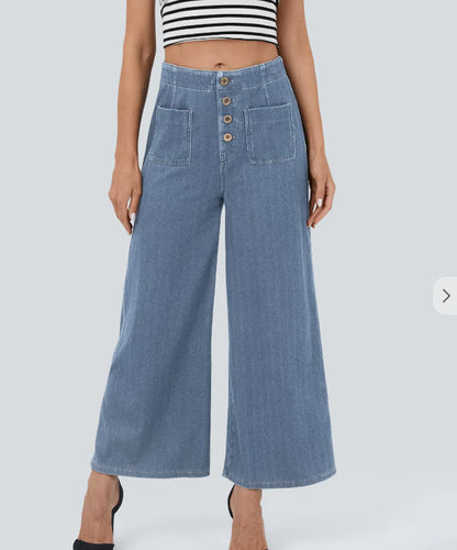 Pantalon Large Taille Haute Femme Boutonné
