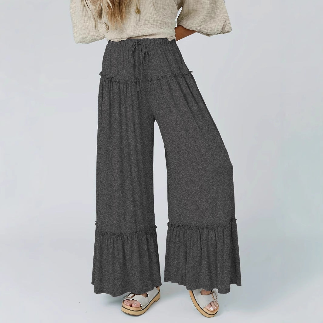Pantalon Large Fluide Femme à Volants