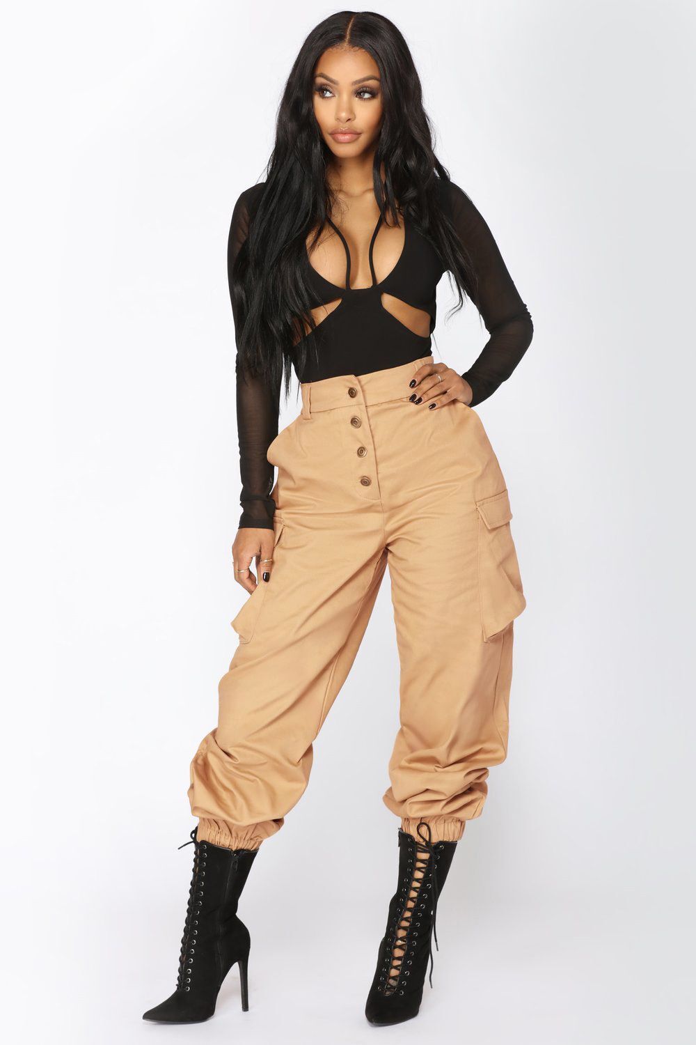 Pantalon cargo taille haute pour femme