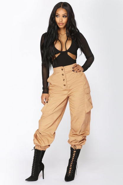 Pantalon cargo taille haute pour femme