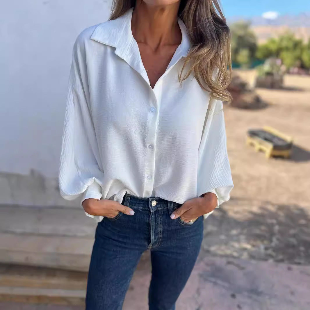 Chemise Femme Fluide à Manches Lanternes – Coupe Ample Élégante