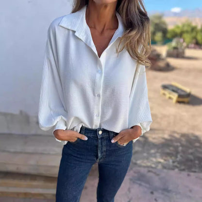 Chemise Femme Fluide à Manches Lanternes – Coupe Ample Élégante