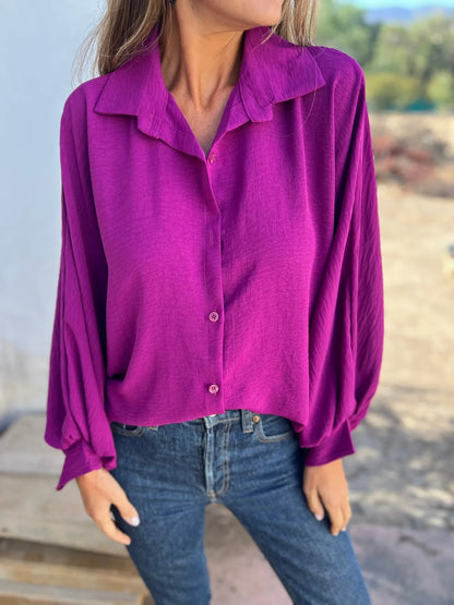 Chemise Femme Fluide à Manches Lanternes – Coupe Ample Élégante