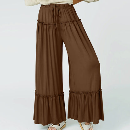 Pantalon Large Fluide Femme à Volants
