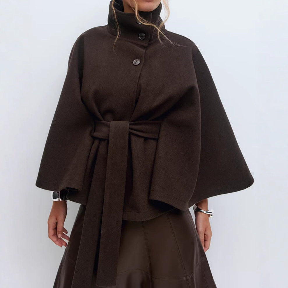Manteau cape ceinturé pour femme – Élégance automne hiver