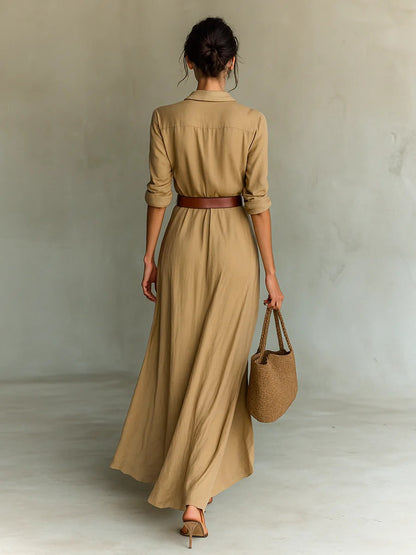Robe Longue Asymétrique Élégante à Ceinture pour Femme