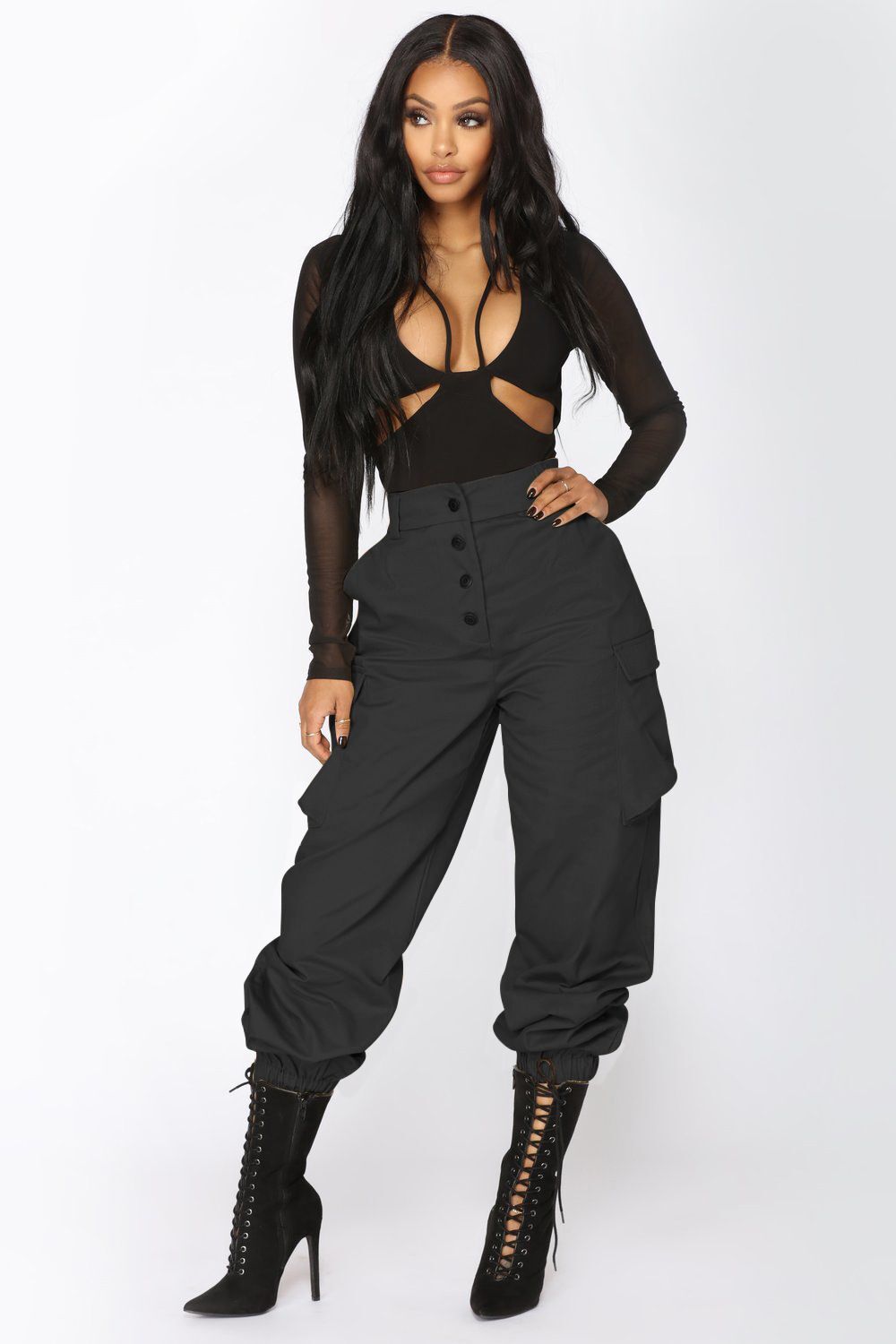 Pantalon cargo taille haute pour femme
