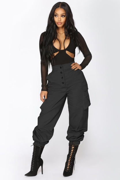 Pantalon cargo taille haute pour femme