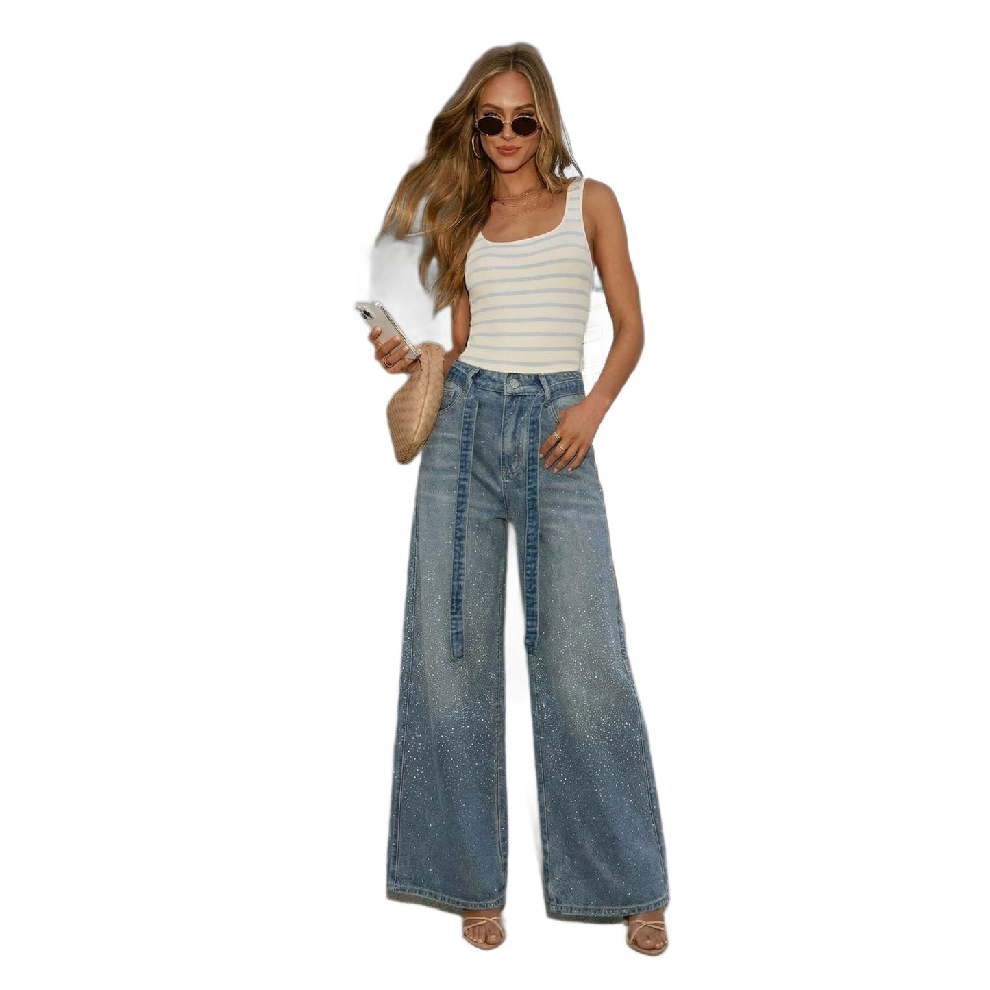 Jean Large Taille Haute Femme avec Ceinture