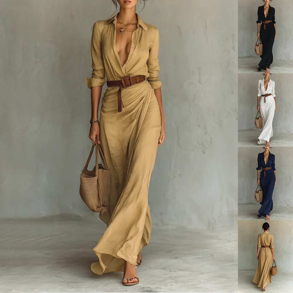 Robe Longue Asymétrique Élégante à Ceinture pour Femme