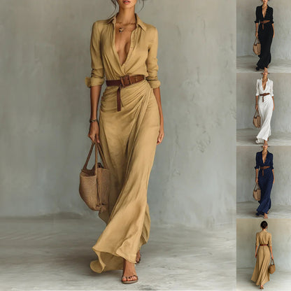 Robe Longue Asymétrique Élégante à Ceinture pour Femme