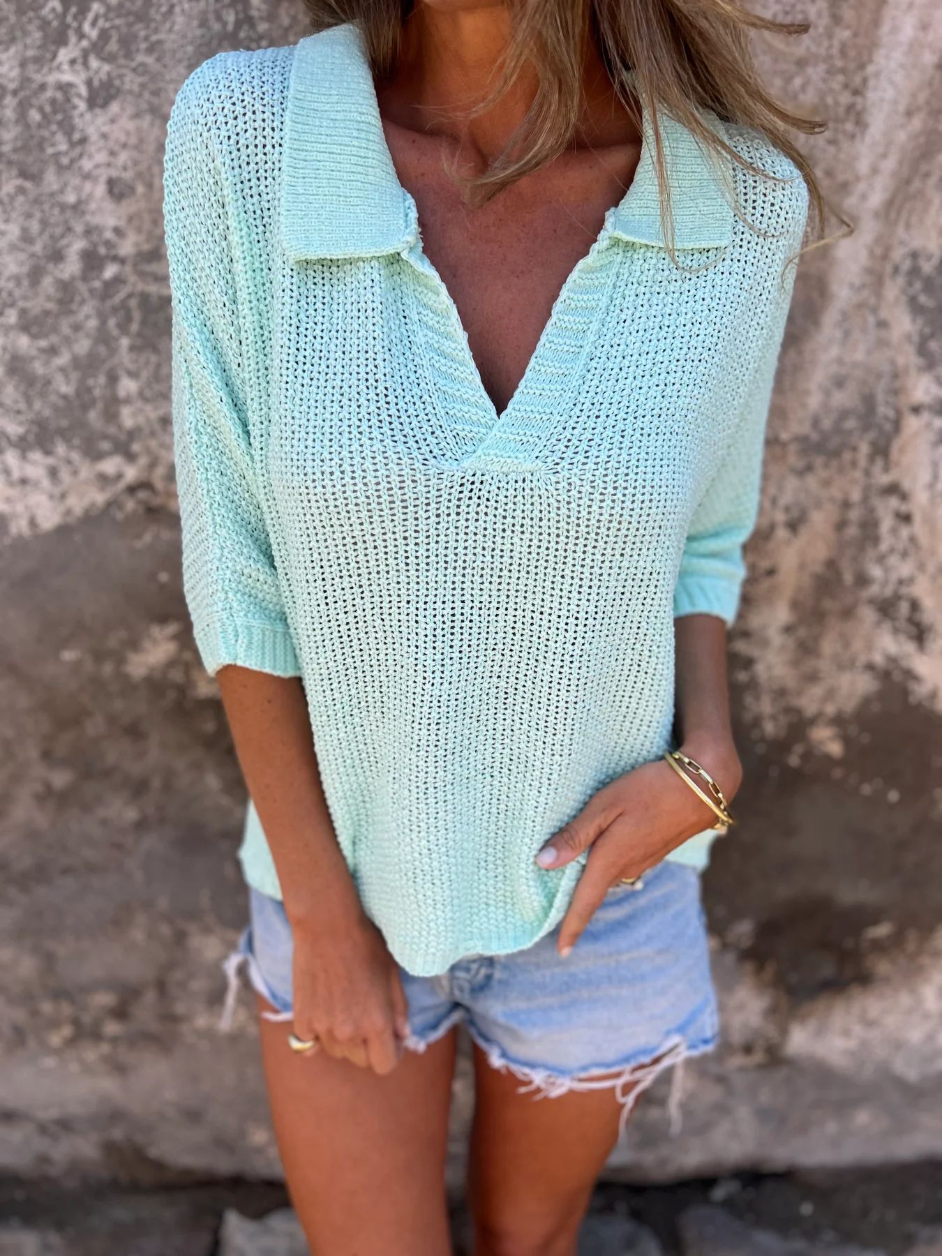 Pull léger col chemise pour femme – Style chic décontracté