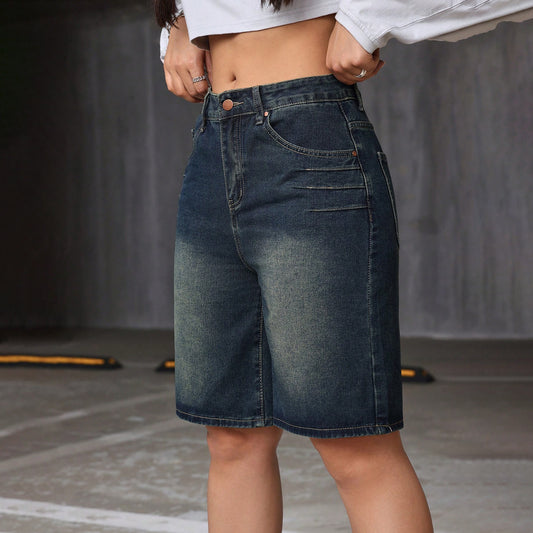 Short en jean vintage taille haute pour femme