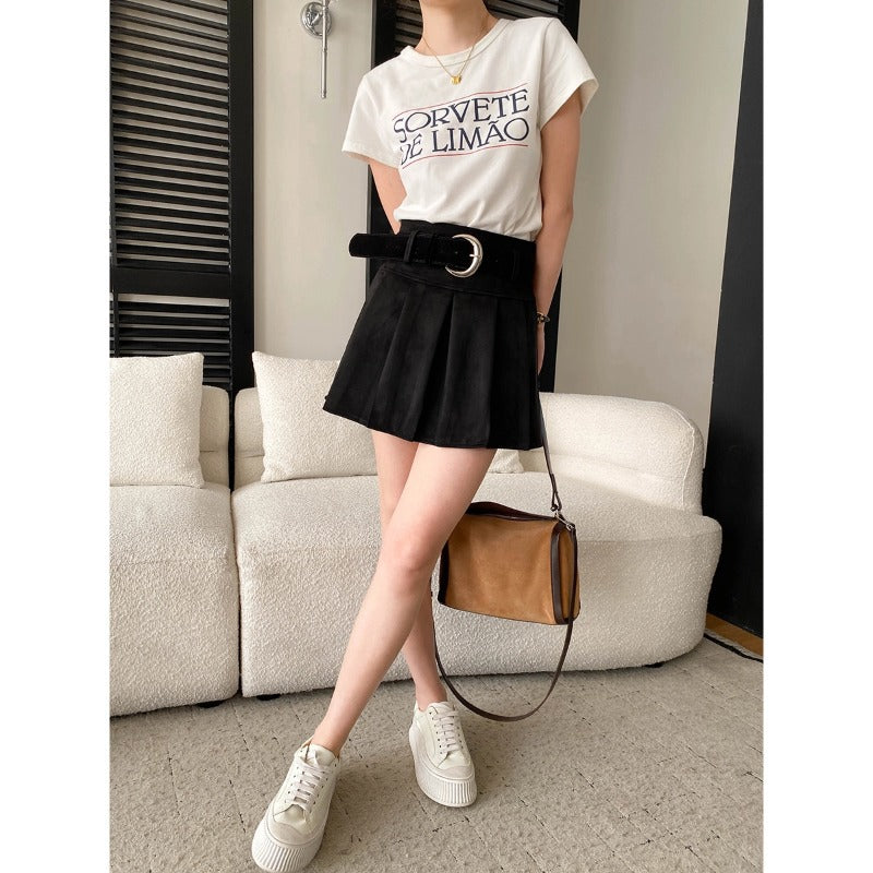 American-style Vintage A-line Pleated Short Skirt